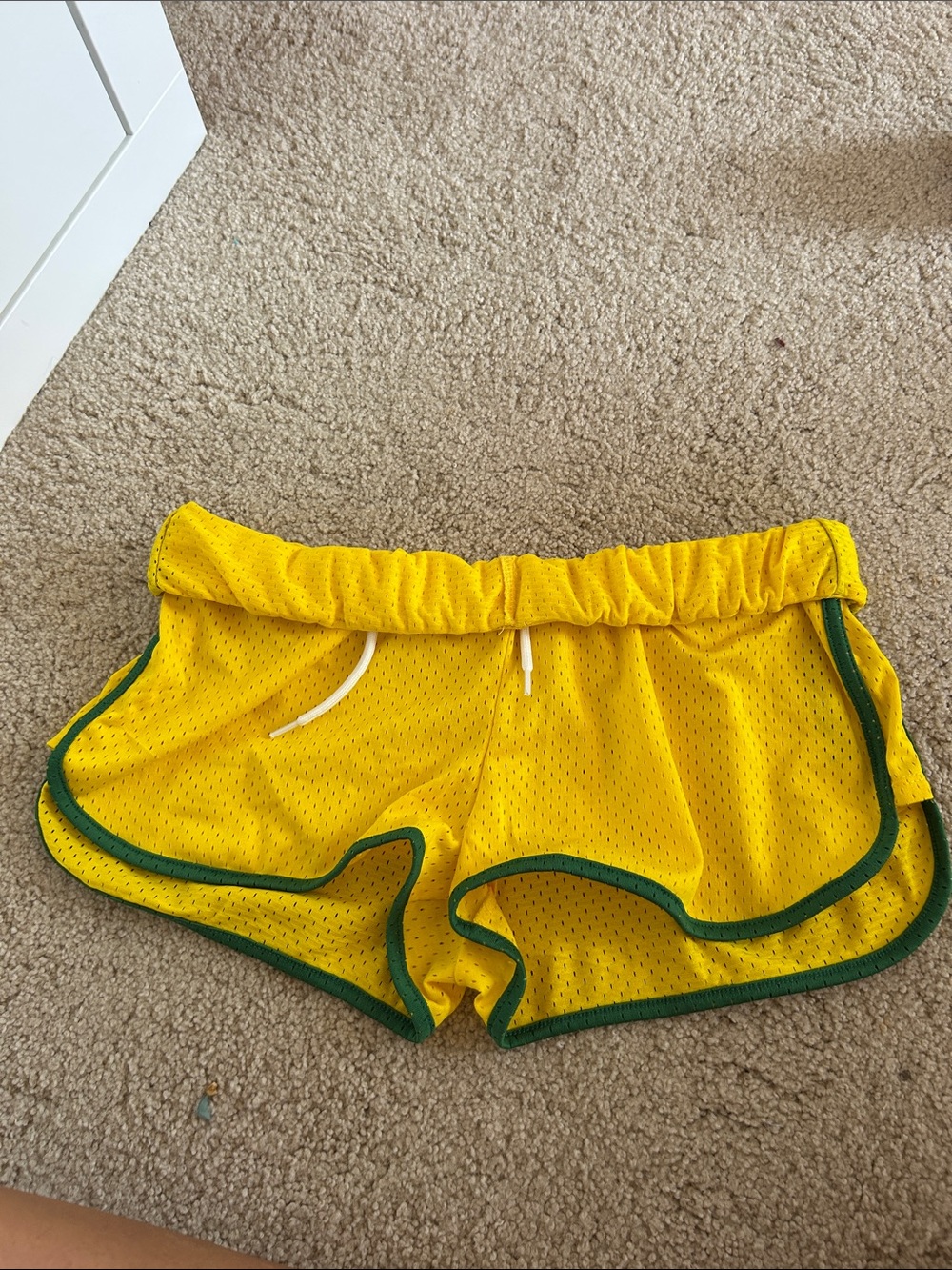 Urban Outfitters Bright Yellow Mesh Athletic Shorts with Green Trim
